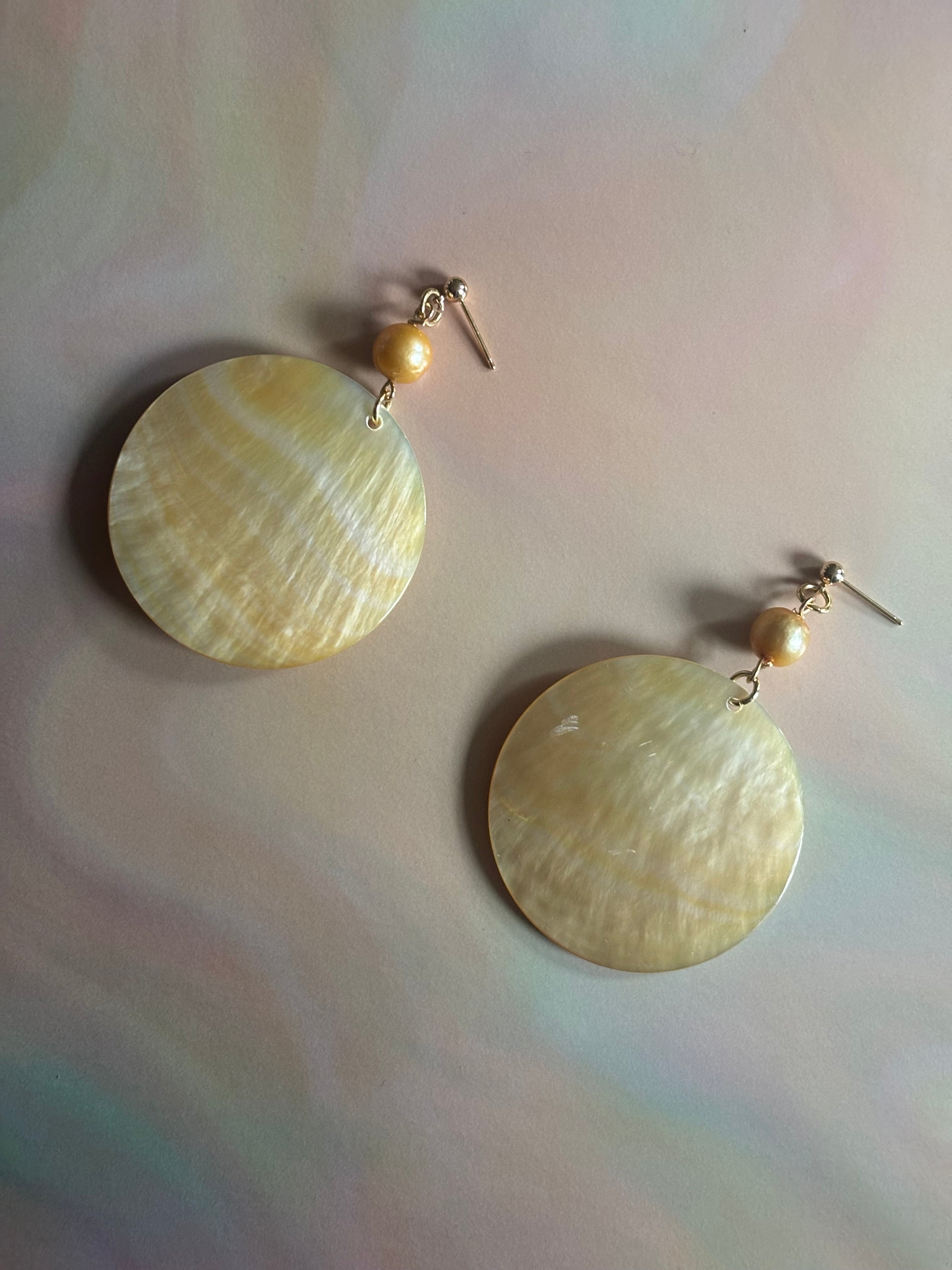 Golden Sunset Drop Disc Earrings