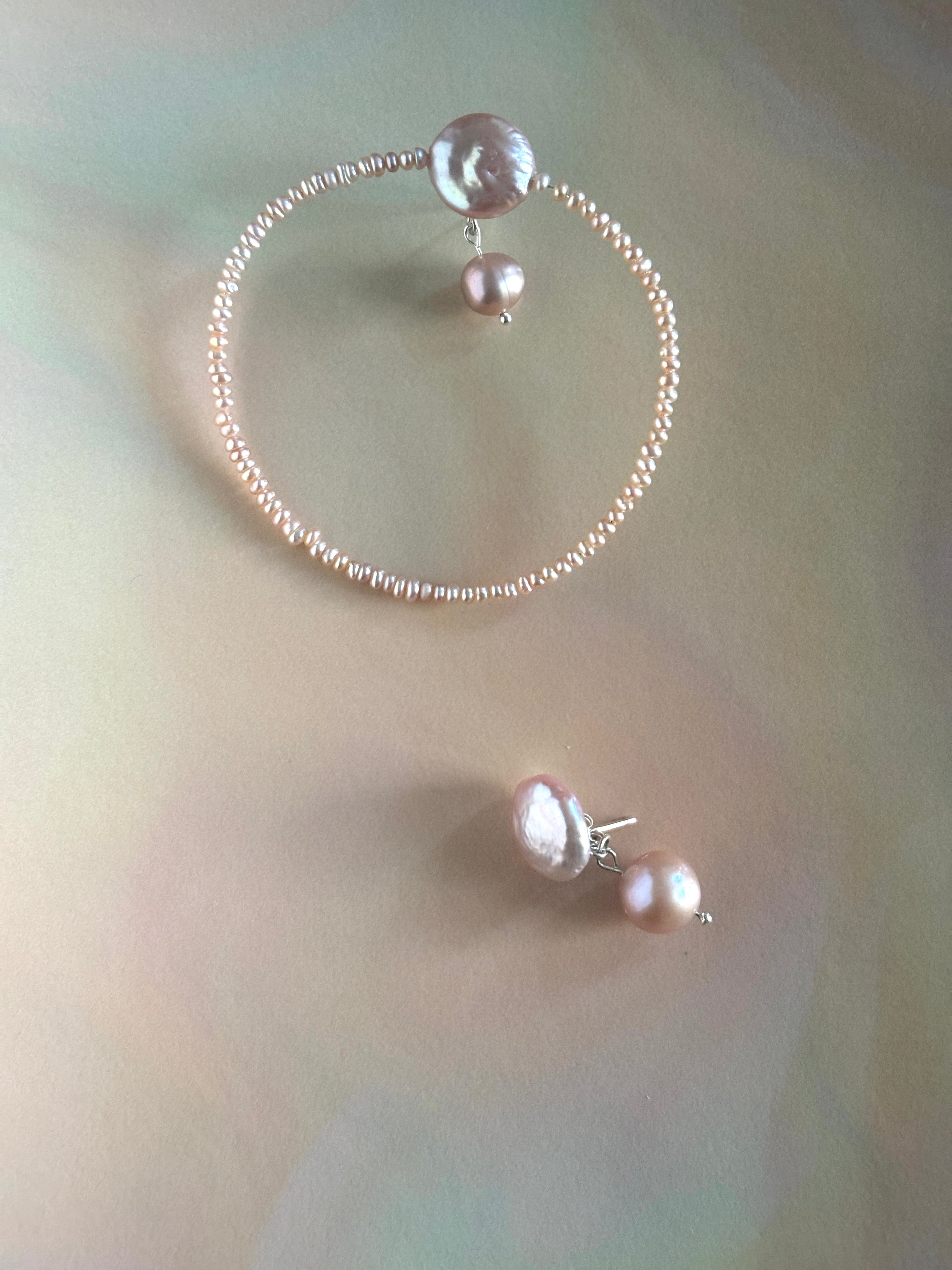 Venus Dreaming Purple Pearl Hoop & Pearl Drop Stud