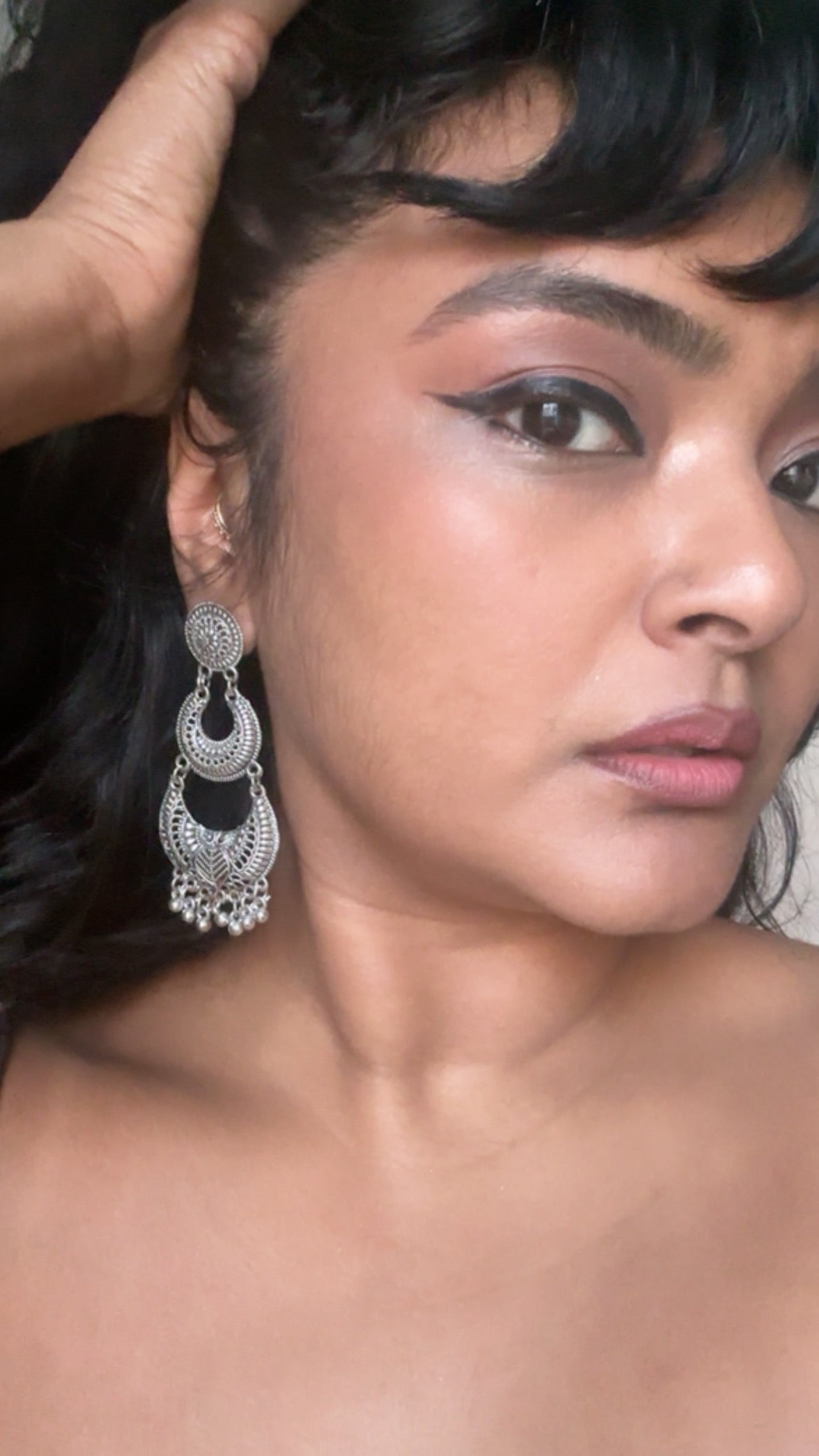Silver Tone Chandbali Chandelier Earrings