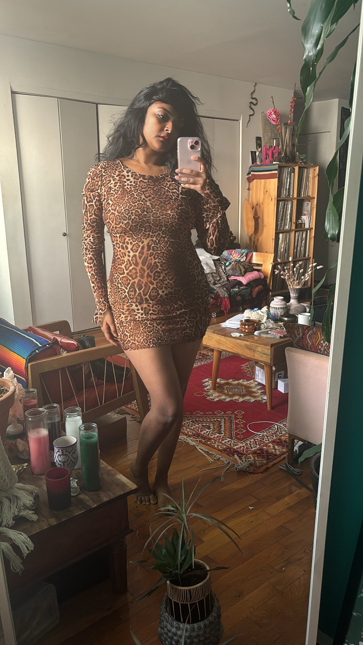 Laquan Smith Mesh Leopard Mini Dress