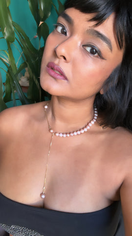 Pink Pearl & Gold Chain Collar & Drop Necklace