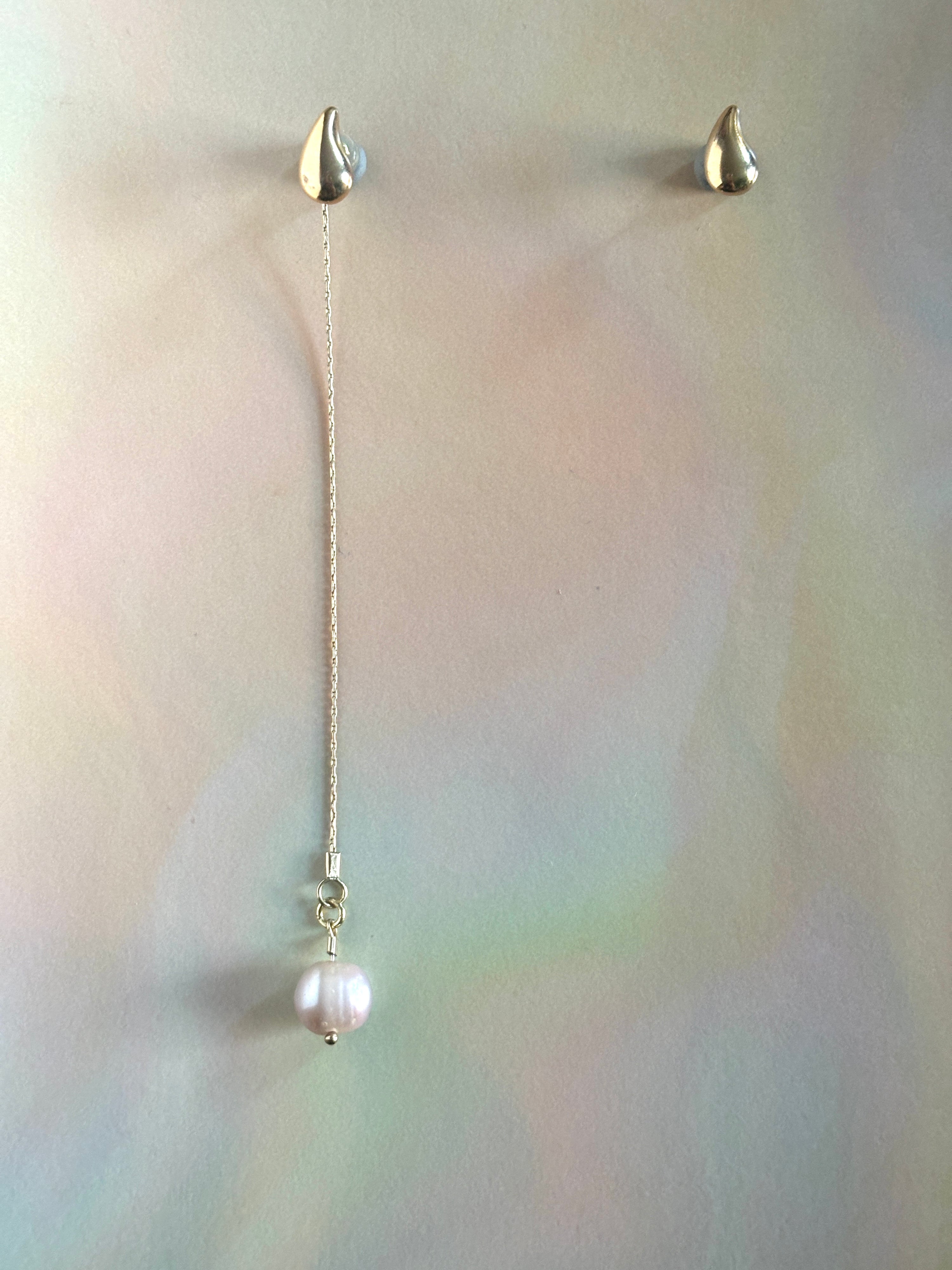 Purple Round Pearl Drop Chain Ear Jacket & Teardrop Stud