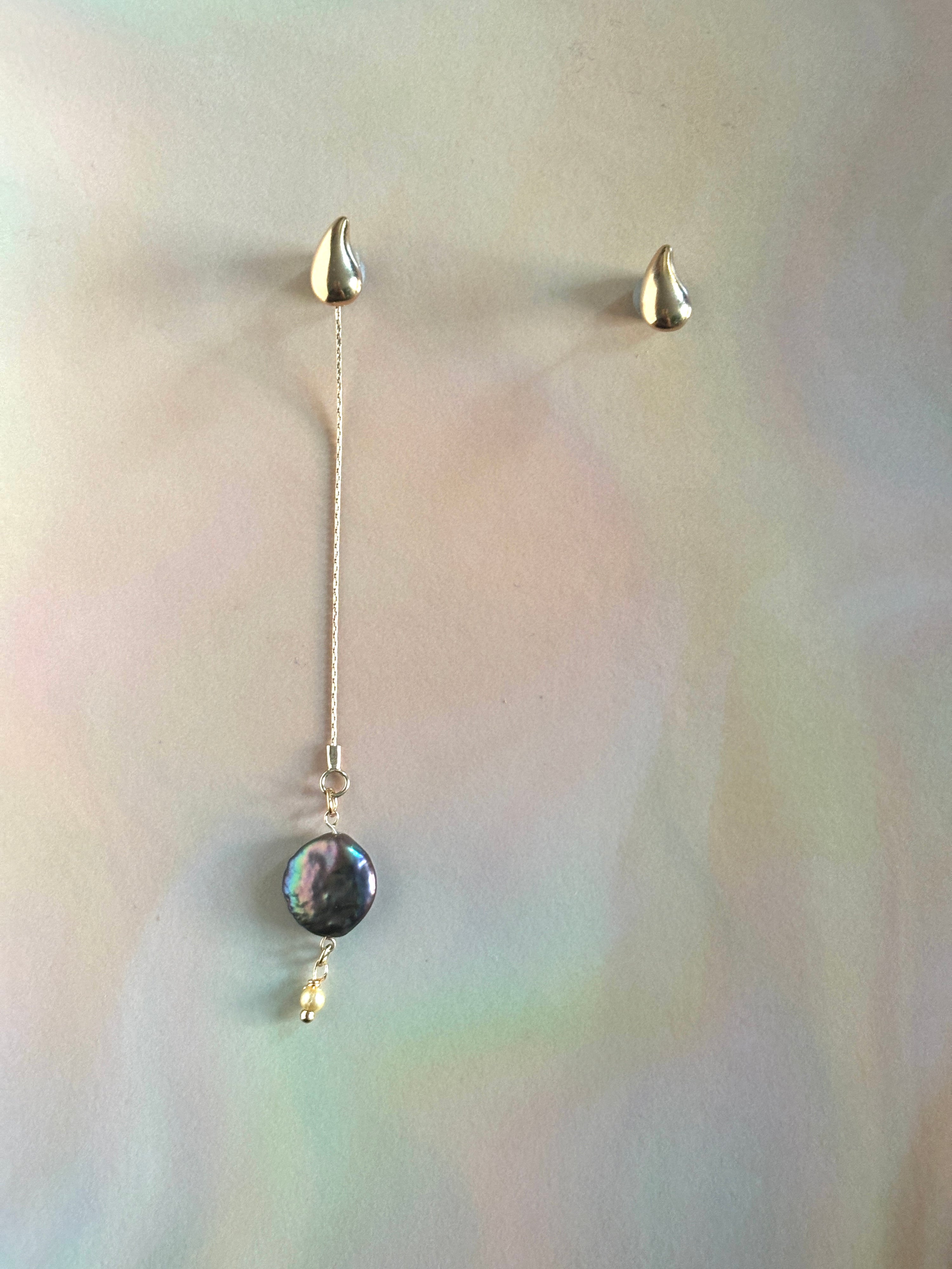 Eclipse Tears Asymmetric Stud and Stud Chain & Pearl Ear Jacket Drop Earrings