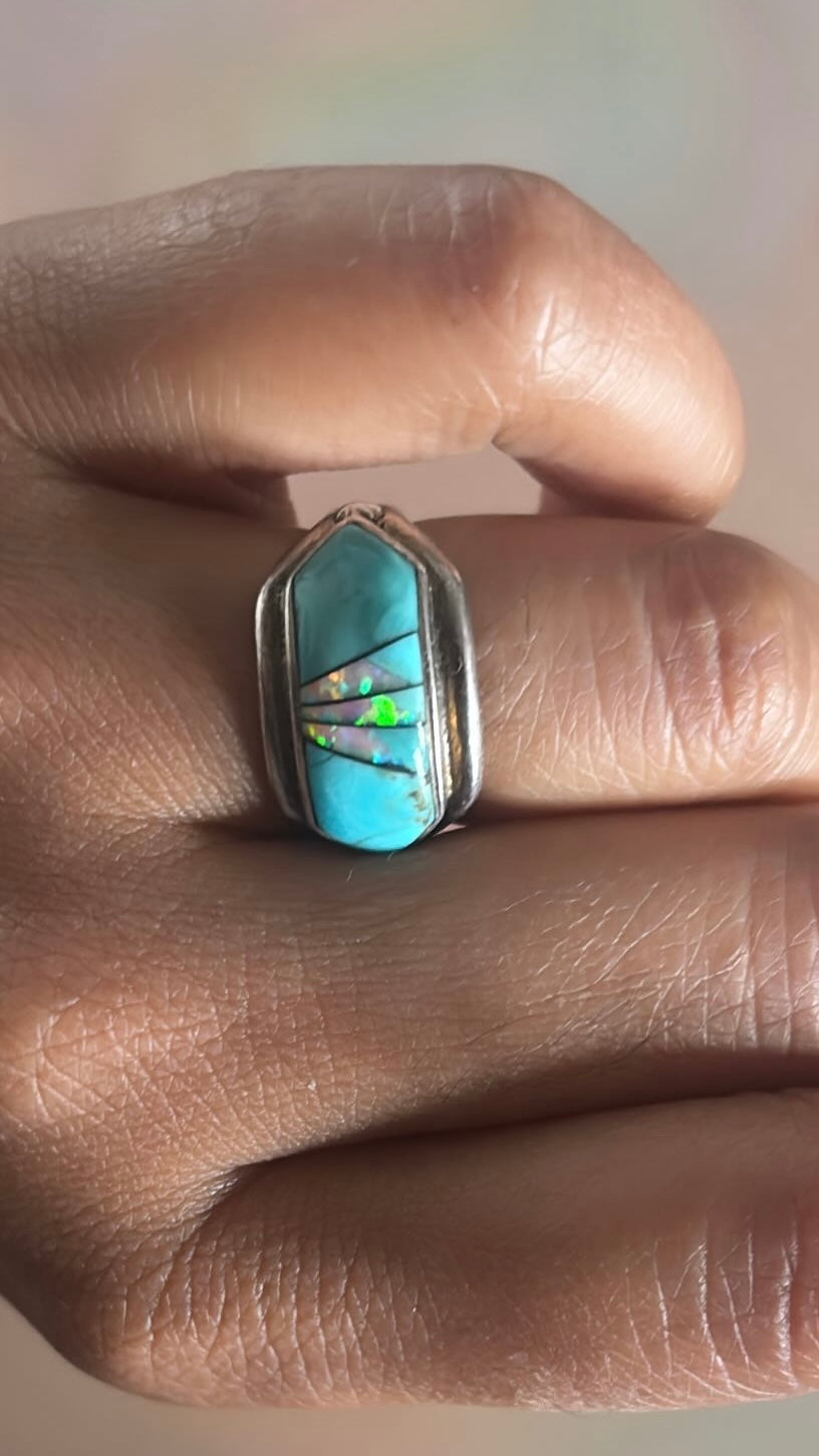 Sterling Silver Turquoise with Opal Inlay Ring