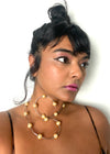030. Space Age Golden Faux Pearl Satellite Necklace