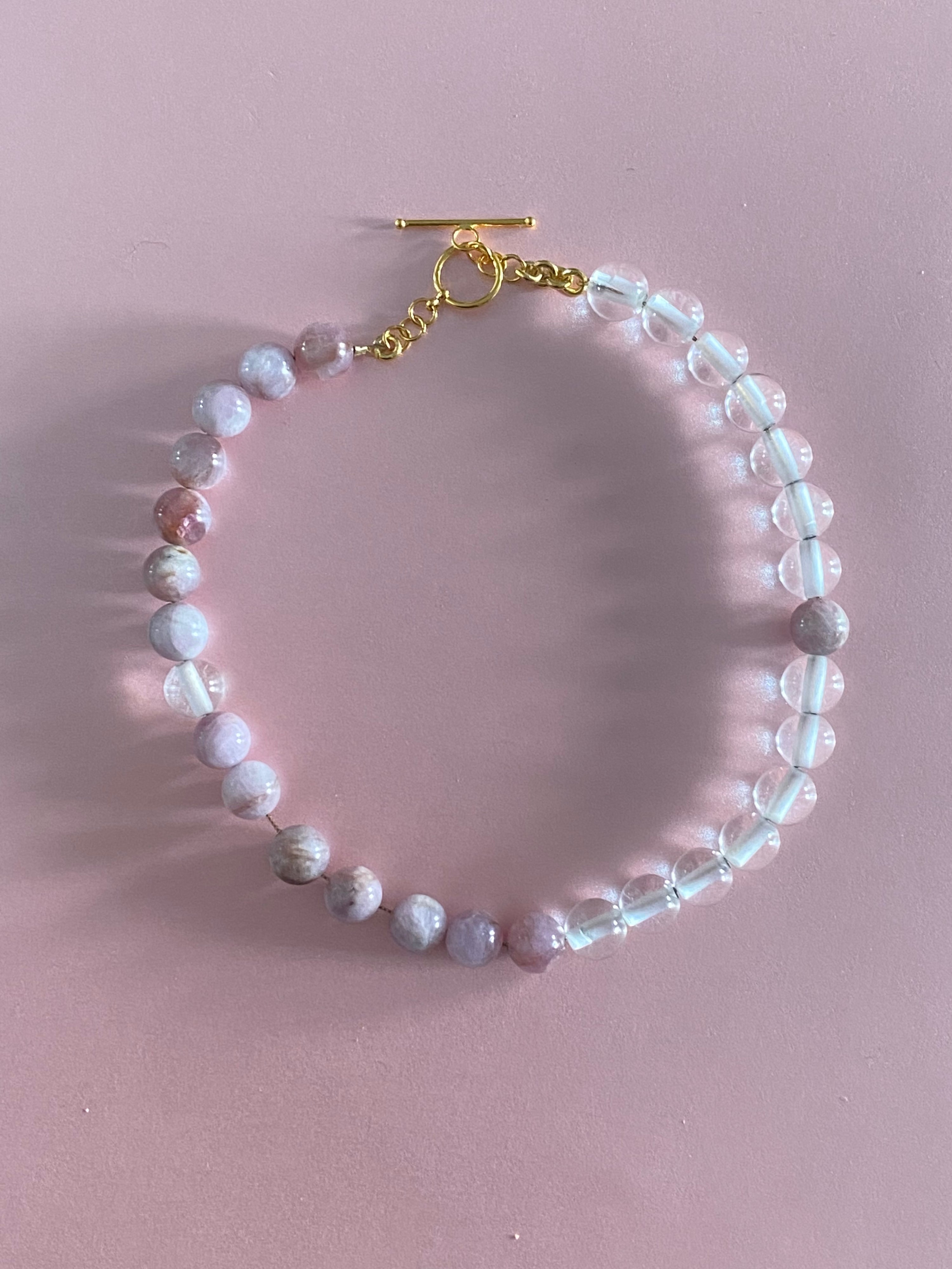 Crystal and Kunzite Yin Yang Beaded Choker