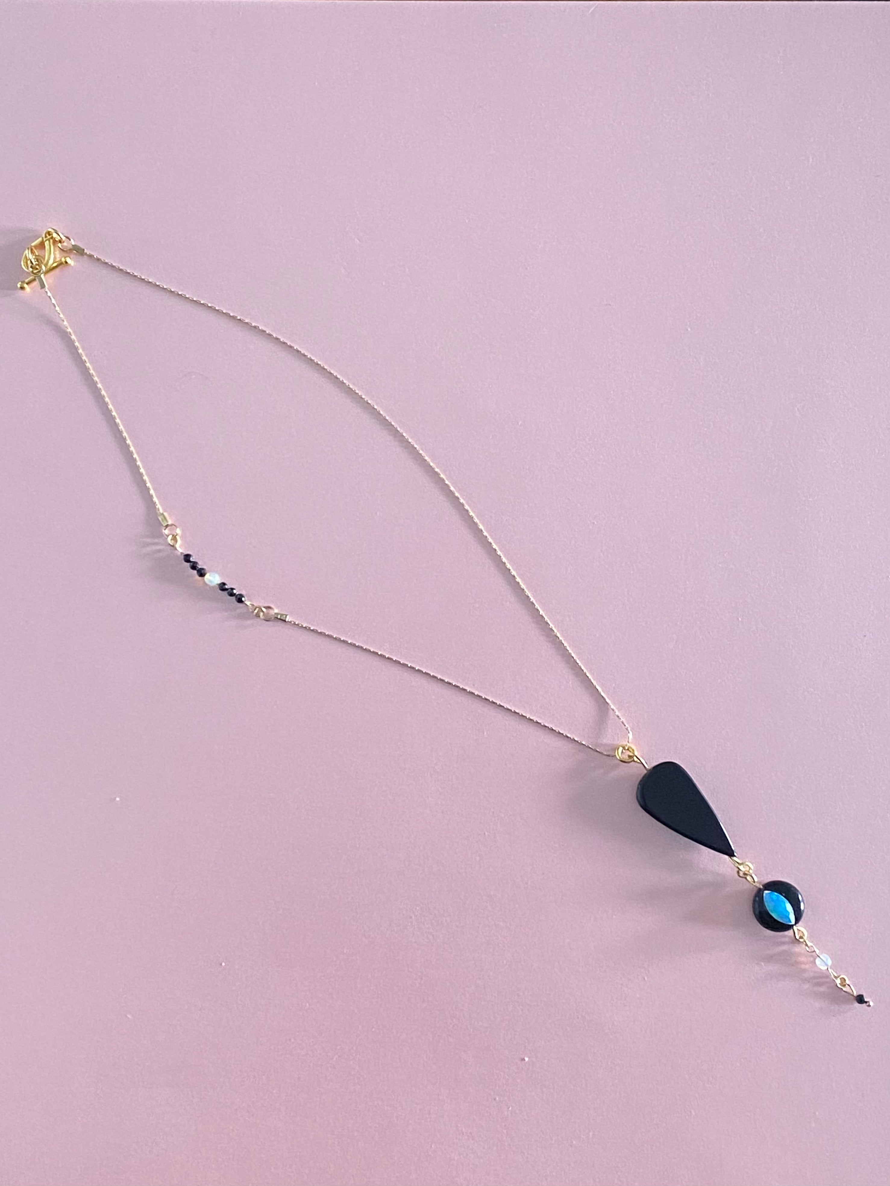 Universe! Black Onyx and Opal Drop Necklace